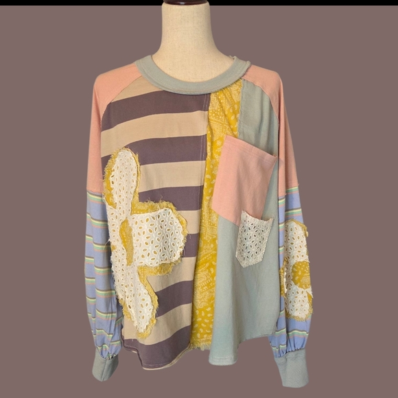 Oli & Hali Tops - Oli & Hali NWOT Lightweight Patchwork Flower Long Sleeve Top M-L-XL 100% Cotton